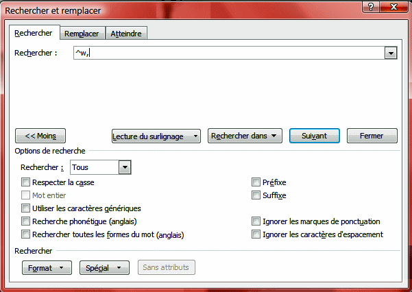 Word rechercher et remplacer